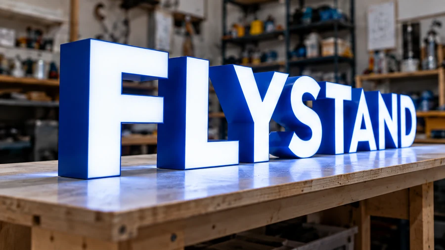 Объёмные световые буквы FLYSTAND в цеху
